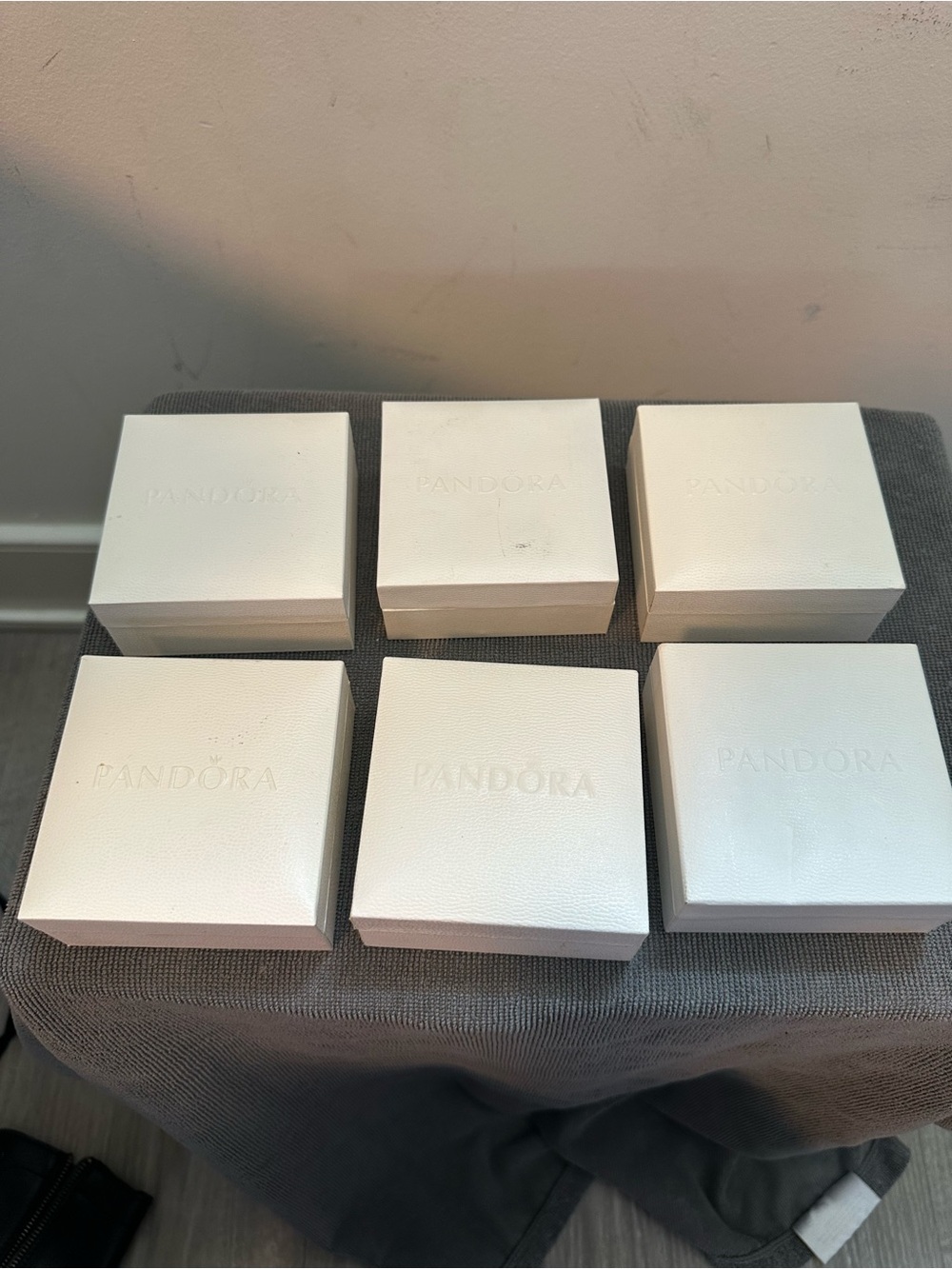Pandora Cream Textured Jewelry Box with Embossed Logo